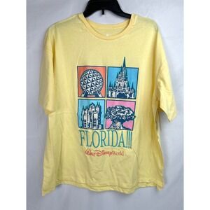 Walt Disney World Florida Large Four Parks Yellow Short Sleeve T-Shirt Epcot AK